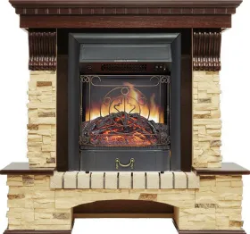 Каминокомплект Pierre Luxe угловой - Темный дуб / Сланец с очагом Majestic FX Black Каминокомплект Pierre Luxe угловой - Темный дуб / Сланец с очагом Majestic FX Black