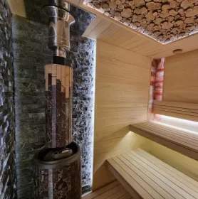 Чугунная банная печь Атмосфера L ламели «Россо Леванто»