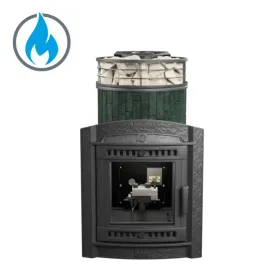 Чугунная банная печь Атмосфера L Верде Гватемала ламель+сетка с газовой горелкой
