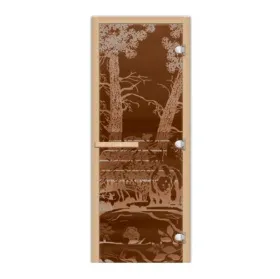 Стеклянная дверь для бани и сауны 1900х700 Мишки