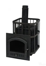 Премиальная чугунная банная печь Сибирь 25 дверка 545х545 в сетке Премиальная чугунная банная печь Сибирь 25 дверка 545х545 в сетке