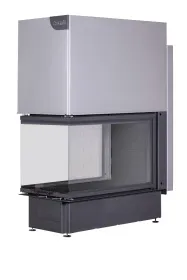 Каминная стальная топка ДЕЛЬТА 900 PB три стекла подовое горение принтинг черный шамот