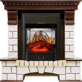 Каминокомплект Pierre Luxe угловой - Темный дуб / Белый с очагом Majestic FX M Black RC Каминокомплект Pierre Luxe угловой - Темный дуб / Белый с очагом Majestic FX M Black RC