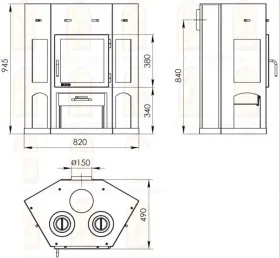 Стальная печь-камин Енисей с плитой Стальная печь-камин Енисей с плитой