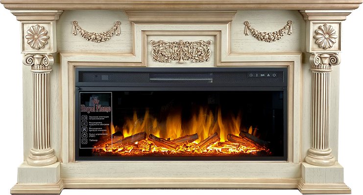 Каминокомплект Royal Flame London - Слоновая кость с патиной (Ширина 1490 мм) с очагом Vision 42 LOG LED