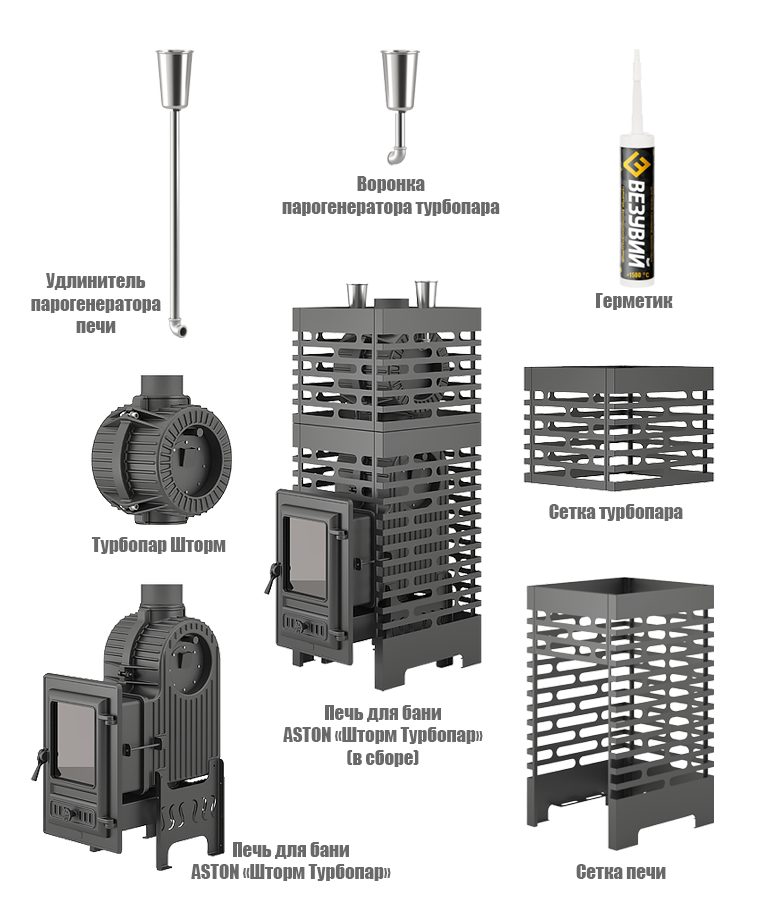 Чугунная банная печь ASTON Шторм Турбопар