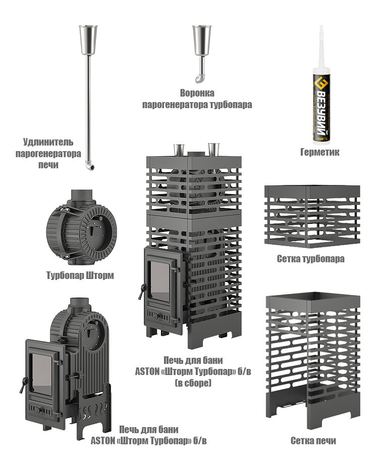 Чугунная банная печь ASTON Шторм Турбопар б/в
