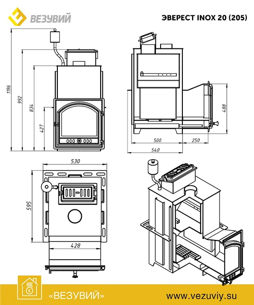 Банная печь Эверест INOX 28 (205) под обкладку (AISI 430)