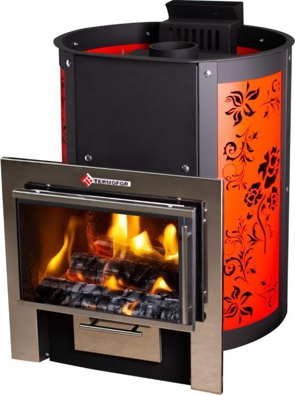 Банная печь Народная 9-14, панорамная дверка, парогенератор