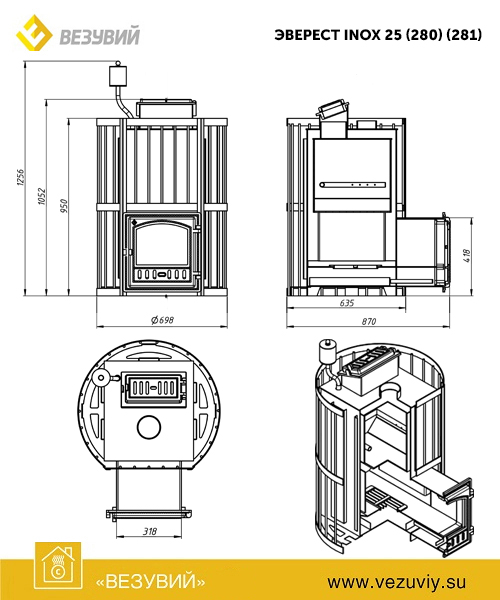 Банная печь Эверест INOX 32 (280) Ковка (AISI 430)