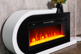 Каминокомплект Basel 60 R - Белый с черным с очагом Vision 60 LED
