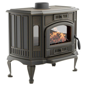 Чугунная печь-камин отопительная ПМЧ-9АС, с патиной