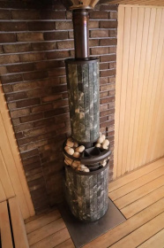 Чугунная банная печь Атмосфера L Верде Гватемала ламель+сетка с газовой горелкой