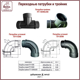 Чугунный патрубок-тройник ПТ130/90х350