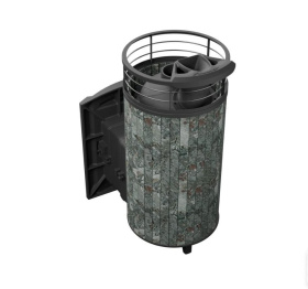 Чугунная банная печь Атмосфера XL Жадеит ламель+сетка с газовой горелкой