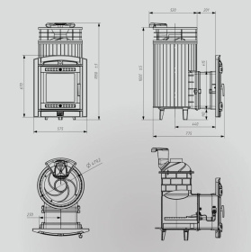 Чугунная банная печь Атмосфера L Талькохлорит ламель+сетка с газовой горелкой