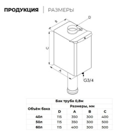Бак-труба 60 л 115 (AISI 304/1м) 1 мм