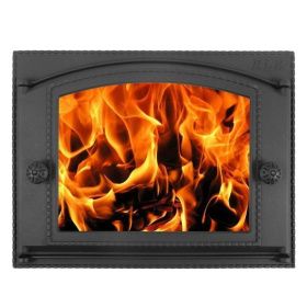 ДК-2ВС Чугунная каминная дверка окрашенная со стеклом 435х332х92