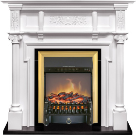 Каминокомплект Oxford - Белый с очагом Fobos FX M Brass