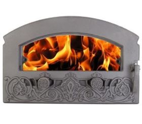 ДКГ-5С-Э Чугунная дверка каминная герметичная "Зной" со стеклом окрашенная 470х300х119