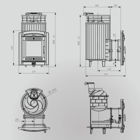 Чугунная банная печь Атмосфера L Змеевик ламель сетка с газовой горелкой