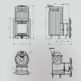 Чугунная банная печь Атмосфера XL Окаменевшее дерево ламель+сетка с газовой горелкой
