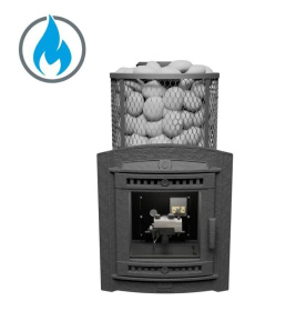 Чугунная банная печь Атмосфера L сетка нержавейка с газовой горелкой