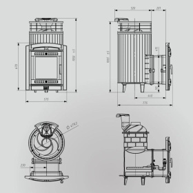 Чугунная банная печь Атмосфера L Верде Гватемала ламель+сетка с газовой горелкой