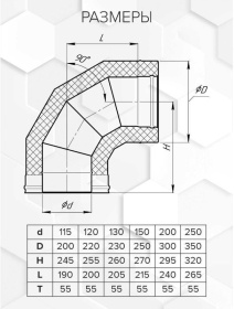 Сэндвич-колено 90° (AISI 430/0,8+430/эмаль/600 черная + керамика) Ф115х200