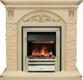 Каминокомплект Bern Сланец крупный бежевый / Алебастр темная патина с очагом Cavendish