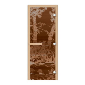 Стеклянная дверь для бани и сауны 1900х700 Мишки