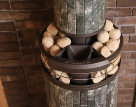 Чугунная банная печь Атмосфера L Верде Гватемала ламель+сетка с газовой горелкой